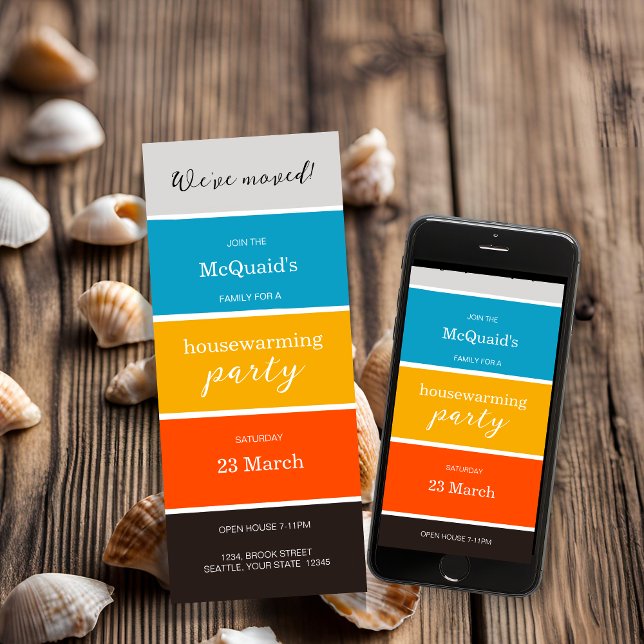 Convite de festas de Aquecimento da Casa Azul-Amar (House Warming Party Invitation in orange, yellow and blue)