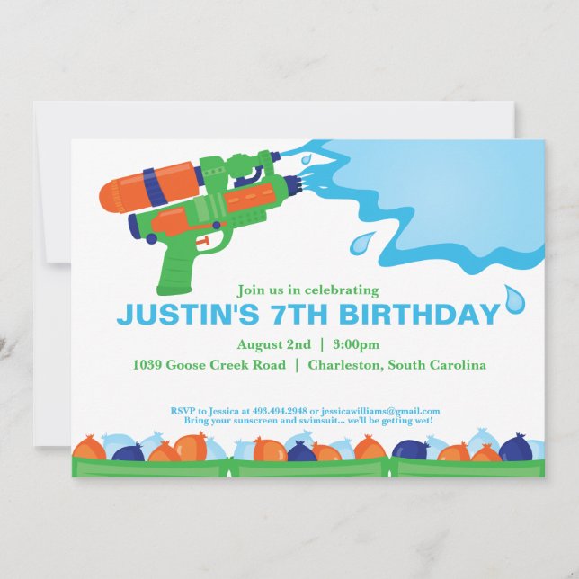 Convite de festas de arma de água (Frente)