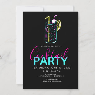 Convite de festas de Arte Neon Cocktail Mojito