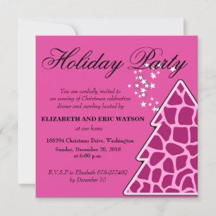 Convite de festas de Árvore de Natal Rosa Girafa