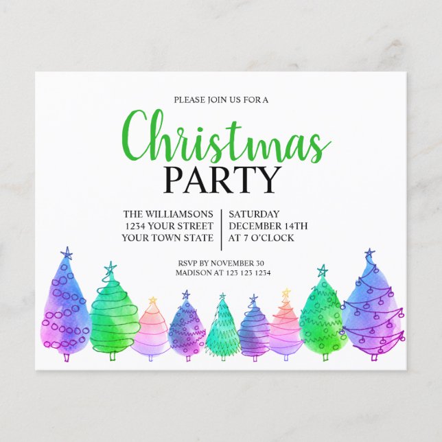 Convite de festas de Árvores de Natal de Orçamento (Frente)