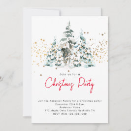 Convite de festas de Árvores de Natal Snowy com Aq