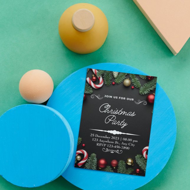 Convite de festas de Árvores de Natal Verde Pretas (Criador carregado)