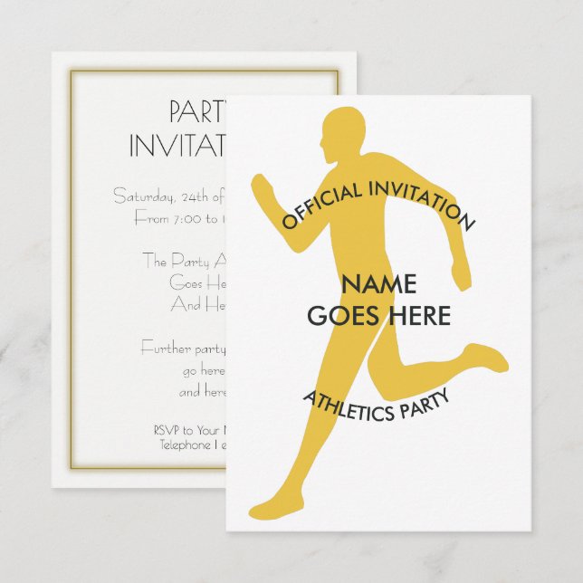 Convite de festas de atletismo personalizável (Frente/Verso)