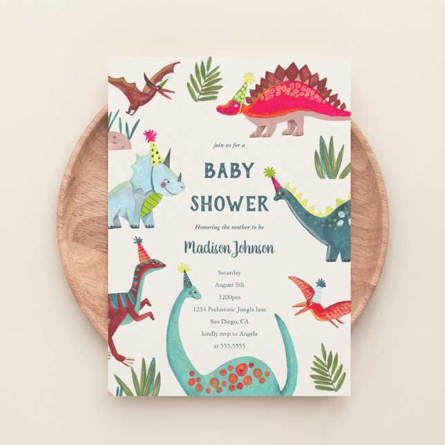 Convite de festas de Babyshower Azul do Dinossauro (Dinosaur blue baby shower party invitation)