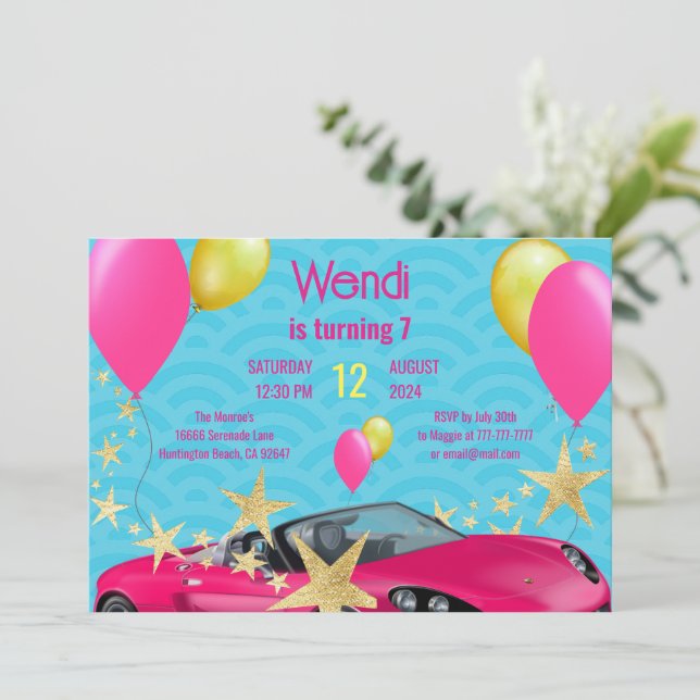 Convite de festas de Bash de Aniversário Rosa (Em pé/Frente)