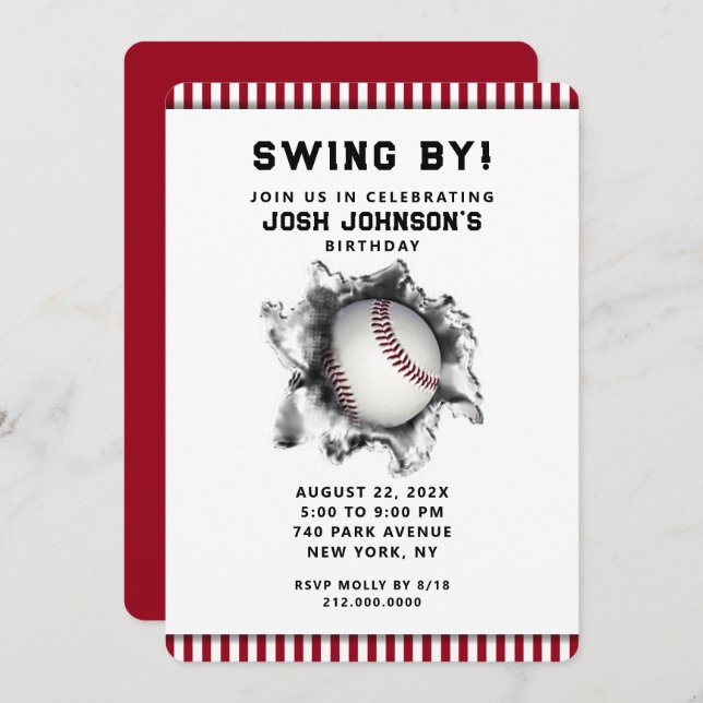 Convite de festas de beisebol (Frente/Verso)