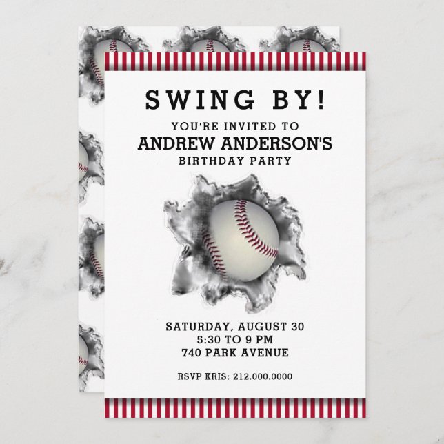 Convite de festas de beisebol (Frente/Verso)