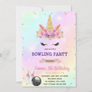 Convite de festas de boliche Unicorn