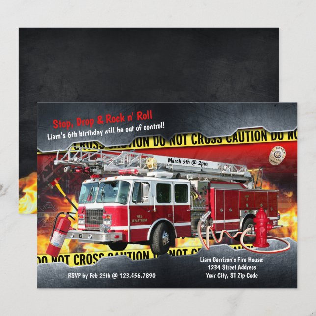 Convite de festas de Bombeiros do Caminhão de Fogo (Frente/Verso)