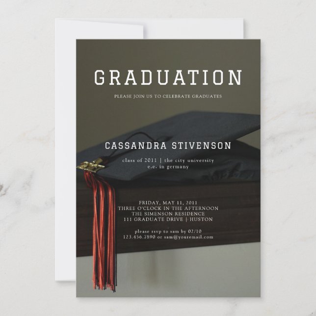 Convite de festas de Boné de formatura simples (Frente)