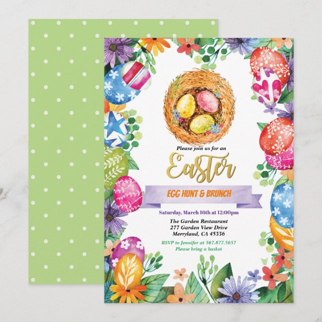 convite de festas de caça de ovos de Páscoa. Event (Frente/Verso)