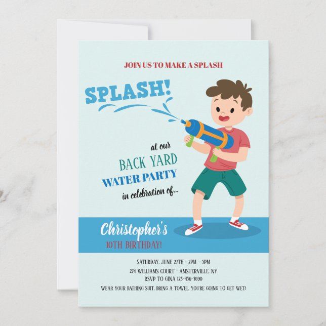 Convite de festas de canhão de água (Frente)