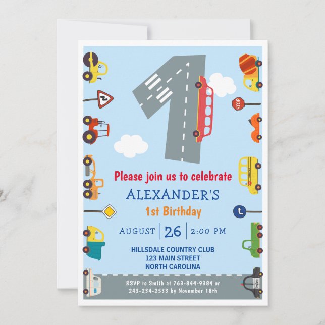 Convite de festas de Carros primeiros aniversarios (Frente)