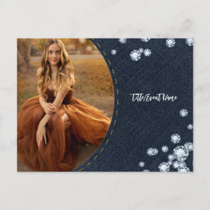 Convite de festas de Cartão-postal de Denim e Ouro