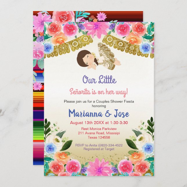 Convite de festas de Casal Fiesta Floral Girl (Frente/Verso)