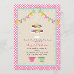 Convite de festas de Chá, Aniversário, Gingham R
