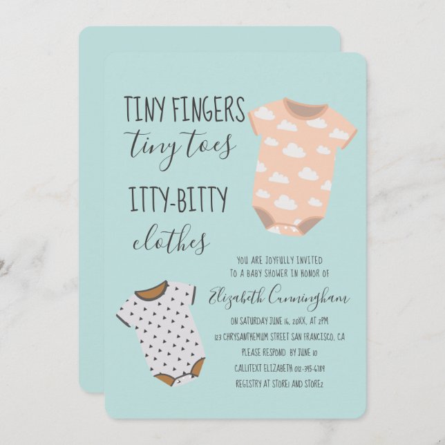 Convite de festas de Chá de fraldas de roupas de b (Frente/Verso)