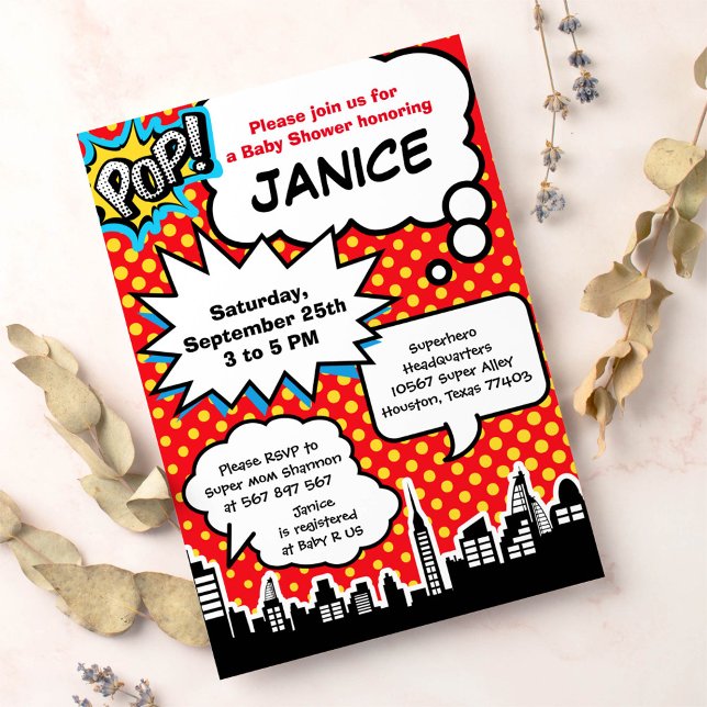 Convite de festas de Chá de fraldas super-herói (Criador carregado)