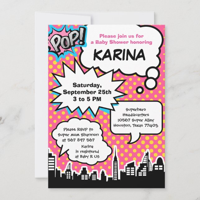 Convite de festas de Chá de fraldas super-herói (Frente)