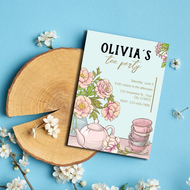 Convite de festas de chá ilustrado com tinta azul (Criador carregado)