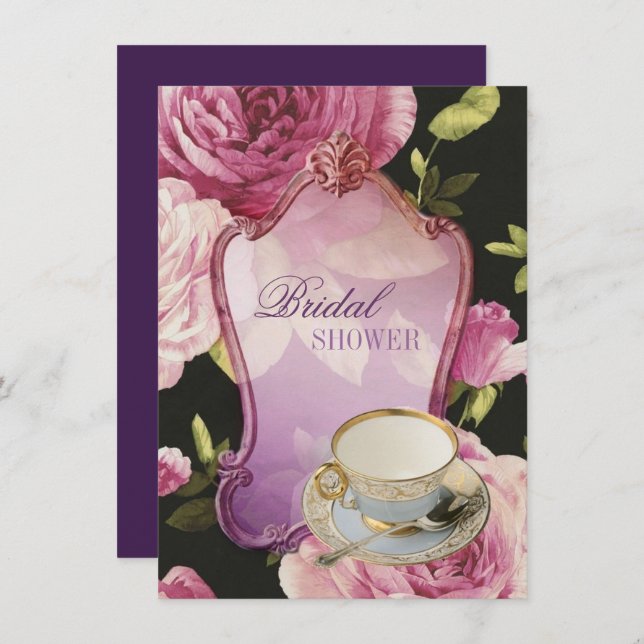 convite de festas de chá rosa Chá de panela roxo (Frente/Verso)