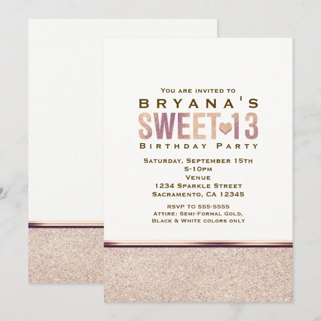 CONVITE DE FESTAS de champanhe Dourado Rosa SWEET  (Frente/Verso)