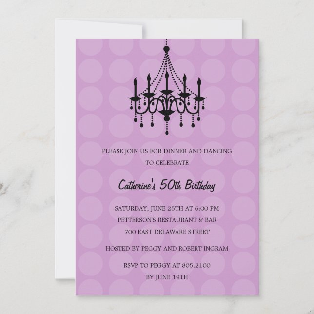 Convite de festas de Chandelier Elegante - Roxo (Frente)