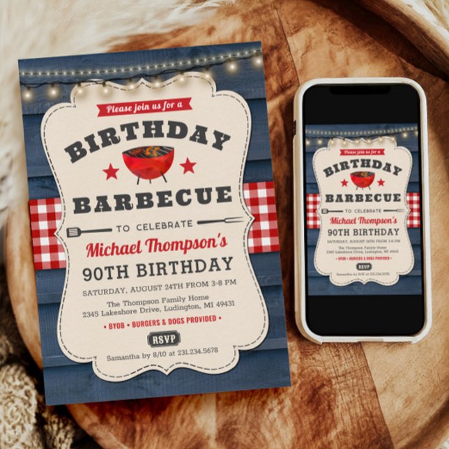 Convite de festas de Churrasco de CHURRASCO de Ani (90th Birthday Invitation, Barbecue Birthday, BBQ Birthday Invite, Summer Birthday Invitation)