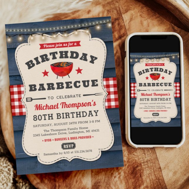 Convite de festas de Churrasco de CHURRASCO de Ani (80th Birthday Invitation, BBQ Birthday Invite, Summer Birthday, BBQ Birthday Invitation, Backyard)