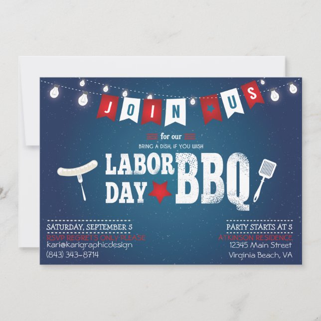 Convite de festas de CHURRASCO no Dia do Trabalho (Frente)