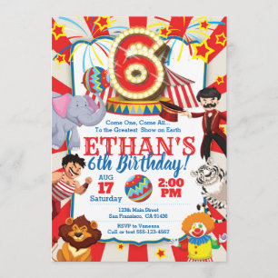 Convite de festas de Circo para 6 de Aniversário