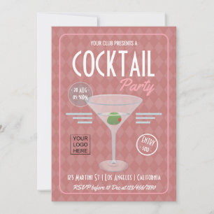 Convite de festas de Cocktail da Vintage Retro Cor