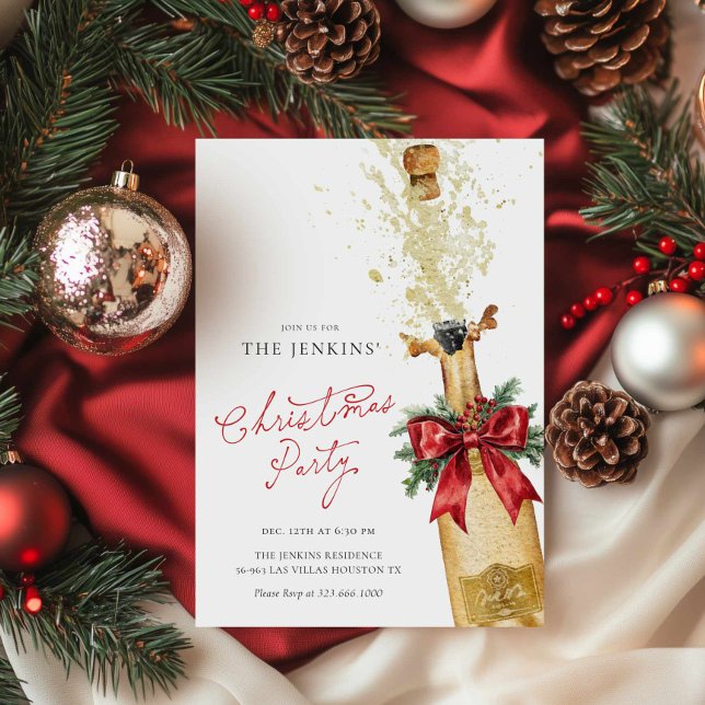 Convite de festas de Cocktail de Natal Vermelho (Elegant Cocktail Christmas Holiday Party Invitation - Office Christmas Party Invite - Red Bow )