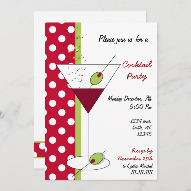 Convite de festas de coquetéis de férias (Frente/Verso)