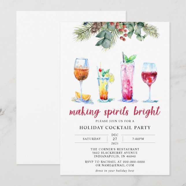 CONVITE DE FESTAS de coquetel de Natal EDITÁVEL (Frente/Verso)