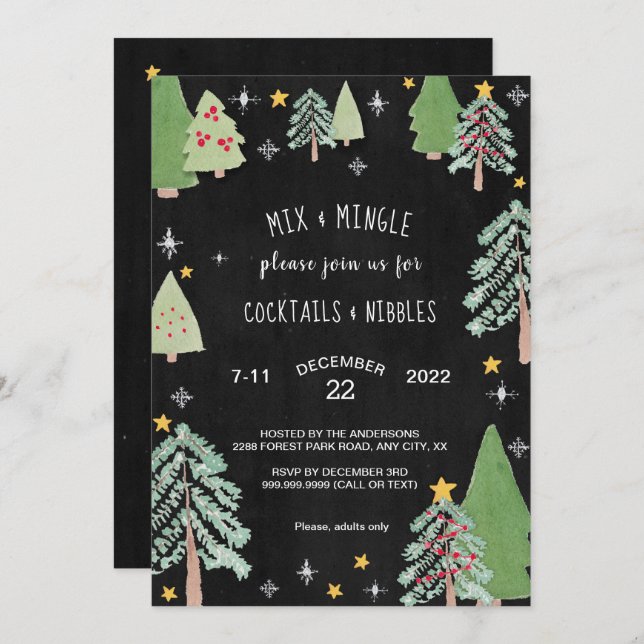 Convite de festas de coquetel feriado, pinheiros n (Frente/Verso)