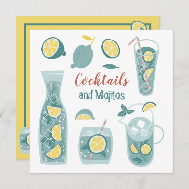 Convite de festas de coquetel Summer Mojito (Frente/Verso)