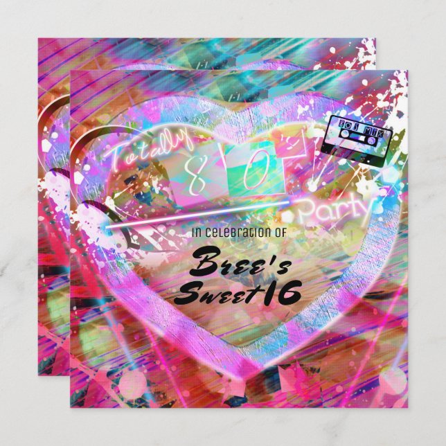 Convite de festas De Coração Totalmente anos 80 (Frente/Verso)