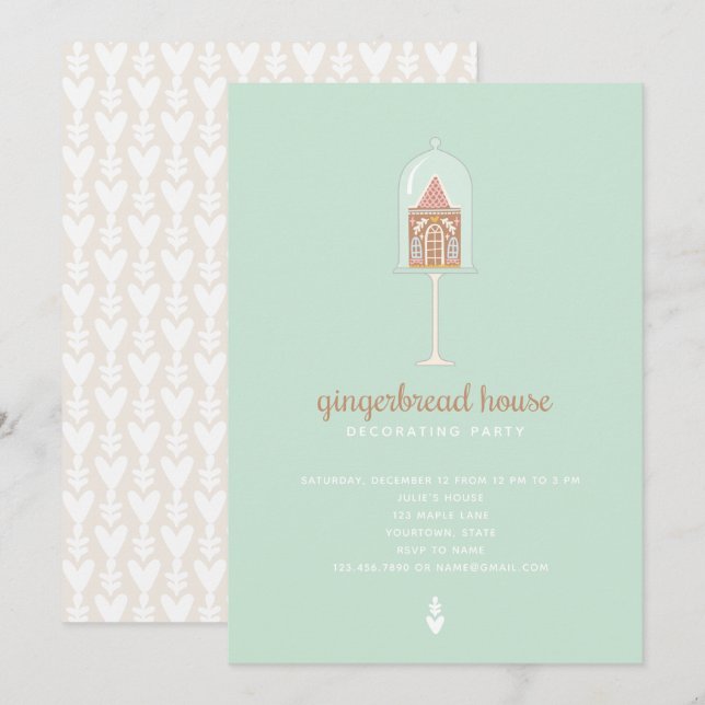 Convite de festas de decoração da casa de gengibre (Frente/Verso)
