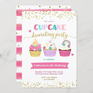 Convite de festas de decoração do cupcake