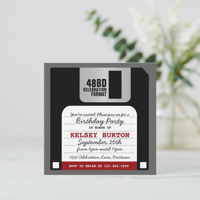 Convite de festas de Disquete Retroativo Engraçado (Em pé/Frente)