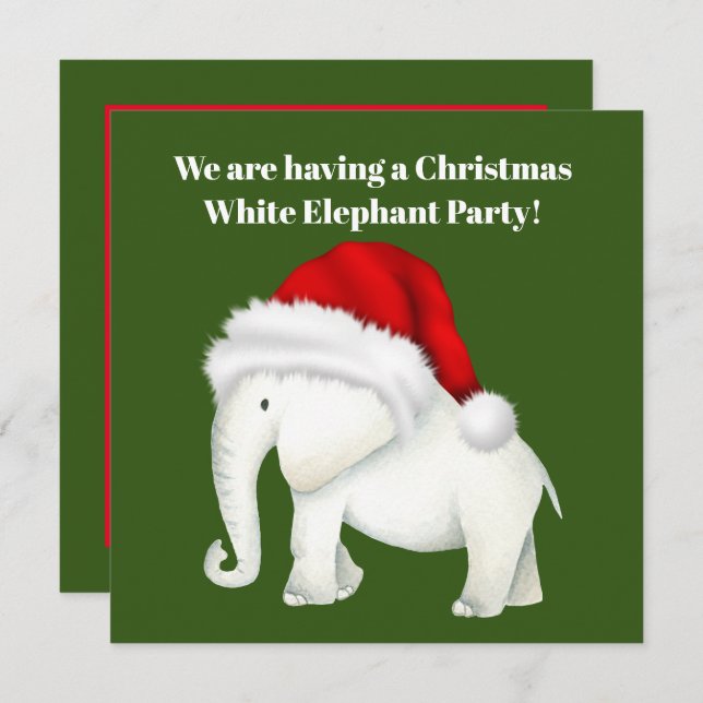 Convite de festas de elefante branco Natal Holiday (Frente/Verso)