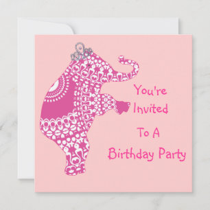 Convite de festas de Elefante Princesa Rosa Bonita