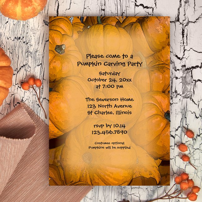 Convite de festas de escultura de abóbora (Invite friends over for a fun Fall gathering with this charming Pumpkin Carving Invitation.)