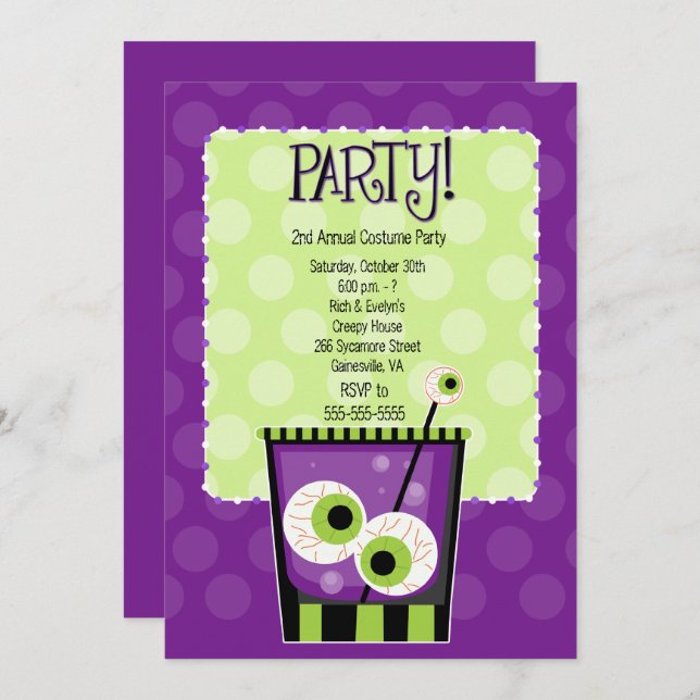 Convite de festas de fantasia de coquetel assustad (Frente/Verso)