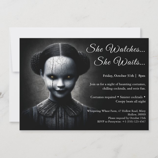 Convite de festas de fantasia de Porcelain Doll Ha (Frente)