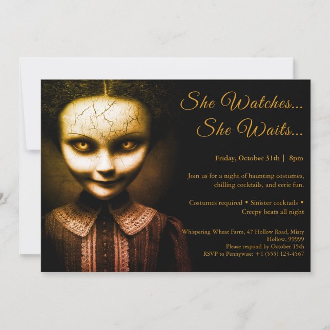 Convite de festas de fantasia de Porcelain Doll Ha (Frente)