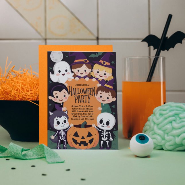 Convite de festas de fantasia do Halloween para cr (Halloween Party Invitation for Kids.)