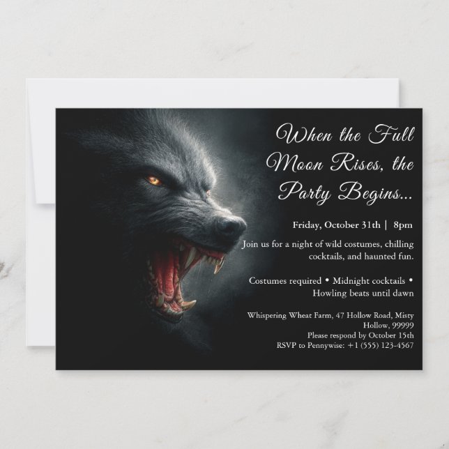 Convite de festas de fantasia do Werewolf Howl Hal (Frente)